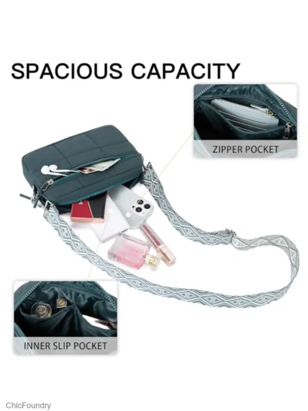 Crossbody Bag with Guitar Strap Lightweight Puffer Shoulder Bag